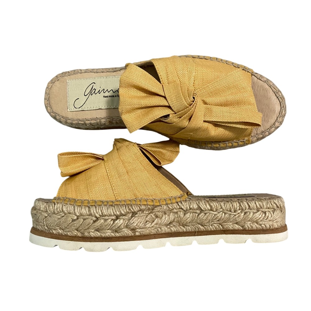 Gaimo Spain Gold Yellow Canvas Bow Espadrille Platform Slide Sandals 36 US 6